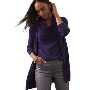NWT CHICO'S Angelina Cardigan Cashmere Blend Purple Silver Sparkles Size 1--8/10